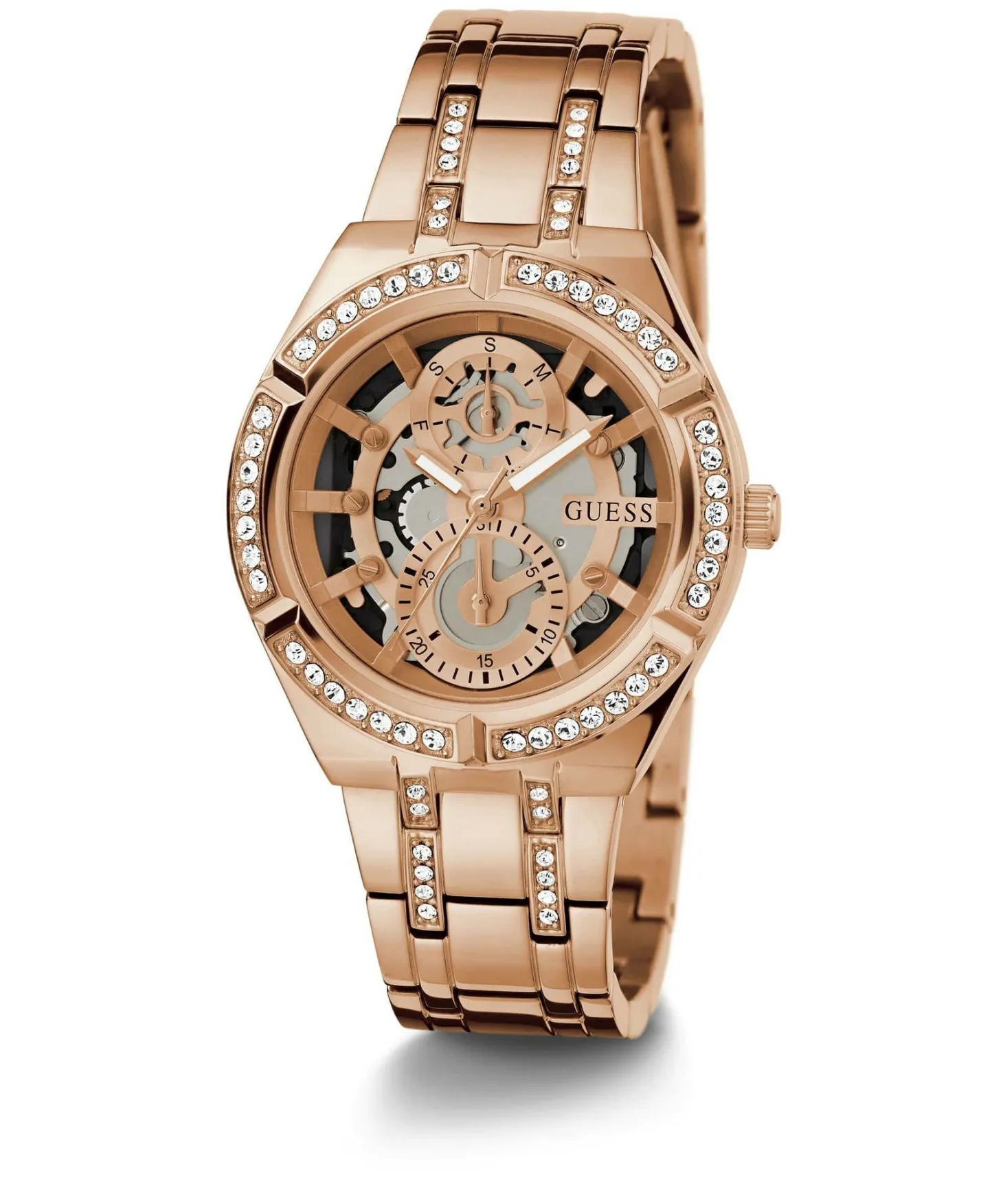 Guess Damen Armbanduhr Allara Multifunktion skeleton Rosegold GW0604L3