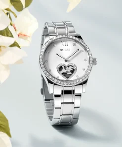 Guess Damen Armbanduhr Be Loved 38 mm Herz auf Zifferblatt Armband Edelstahl GW0380L1