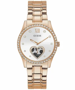 Guess Damen Armbanduhr Be Loved 38 mm Herz auf Zifferblatt Armband Edelstahl GW0380L3