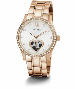 Guess Damen Armbanduhr Be Loved 38 mm Herz auf Zifferblatt Armband Edelstahl GW0380L3