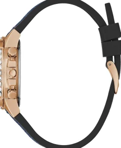 Guess Damen Armbanduhr Bombshell Silikon Armband Multifunktion, Roségold/Schwarz GW0313L3