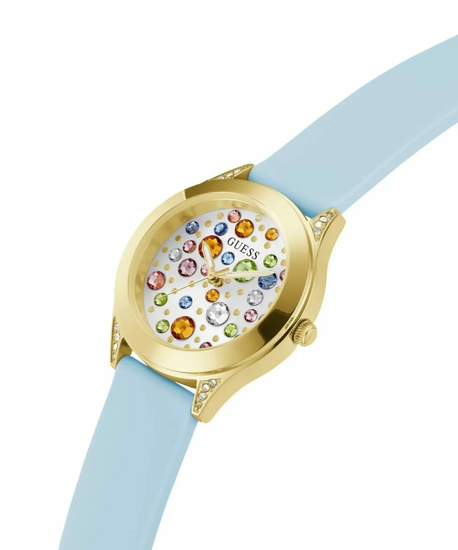 Guess Damen Armbanduhr MINI WONDERLUST hellblau, gold 34 mm GW0678L1