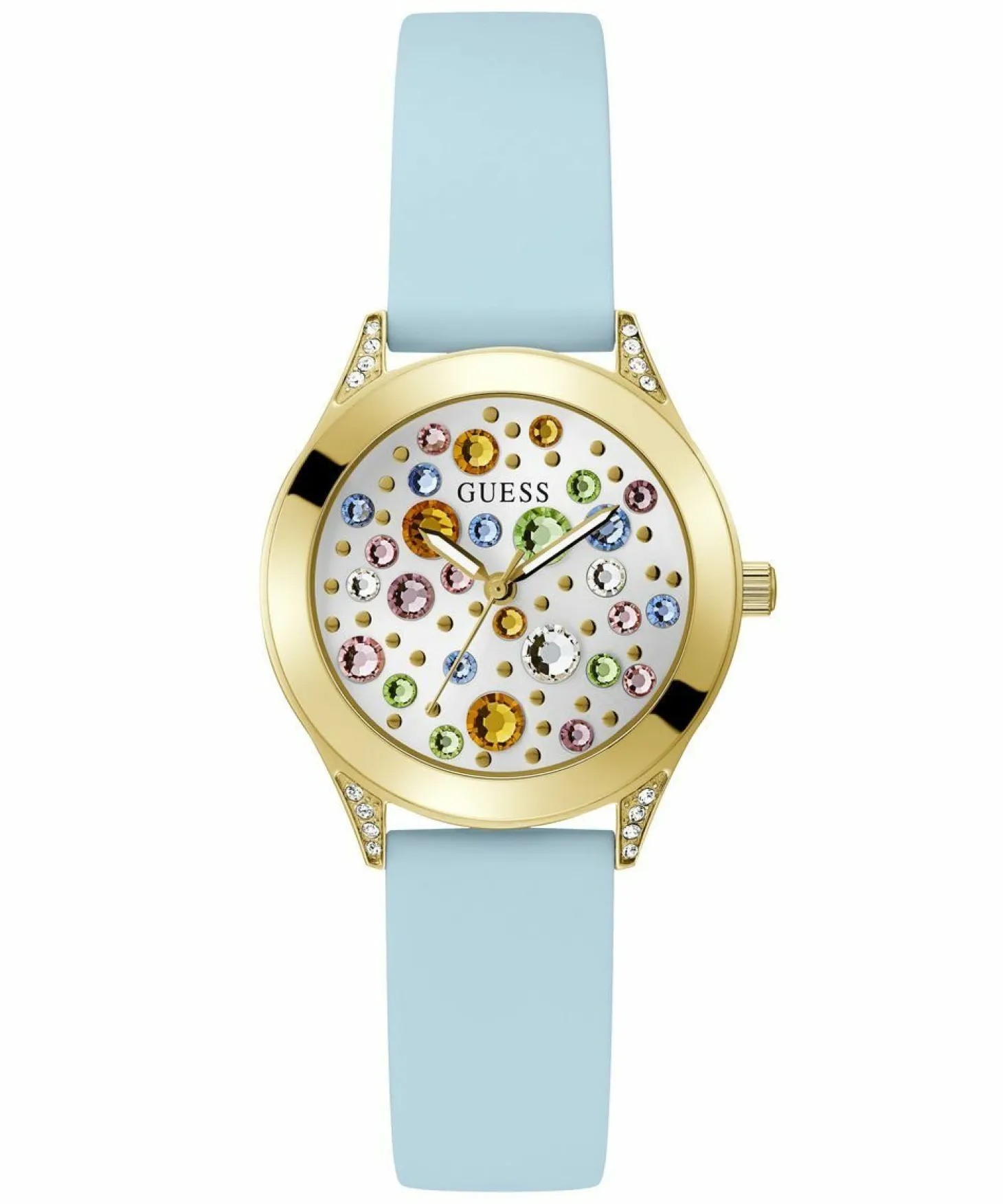 Guess Damen Armbanduhr MINI WONDERLUST hellblau, gold 34 mm GW0678L1