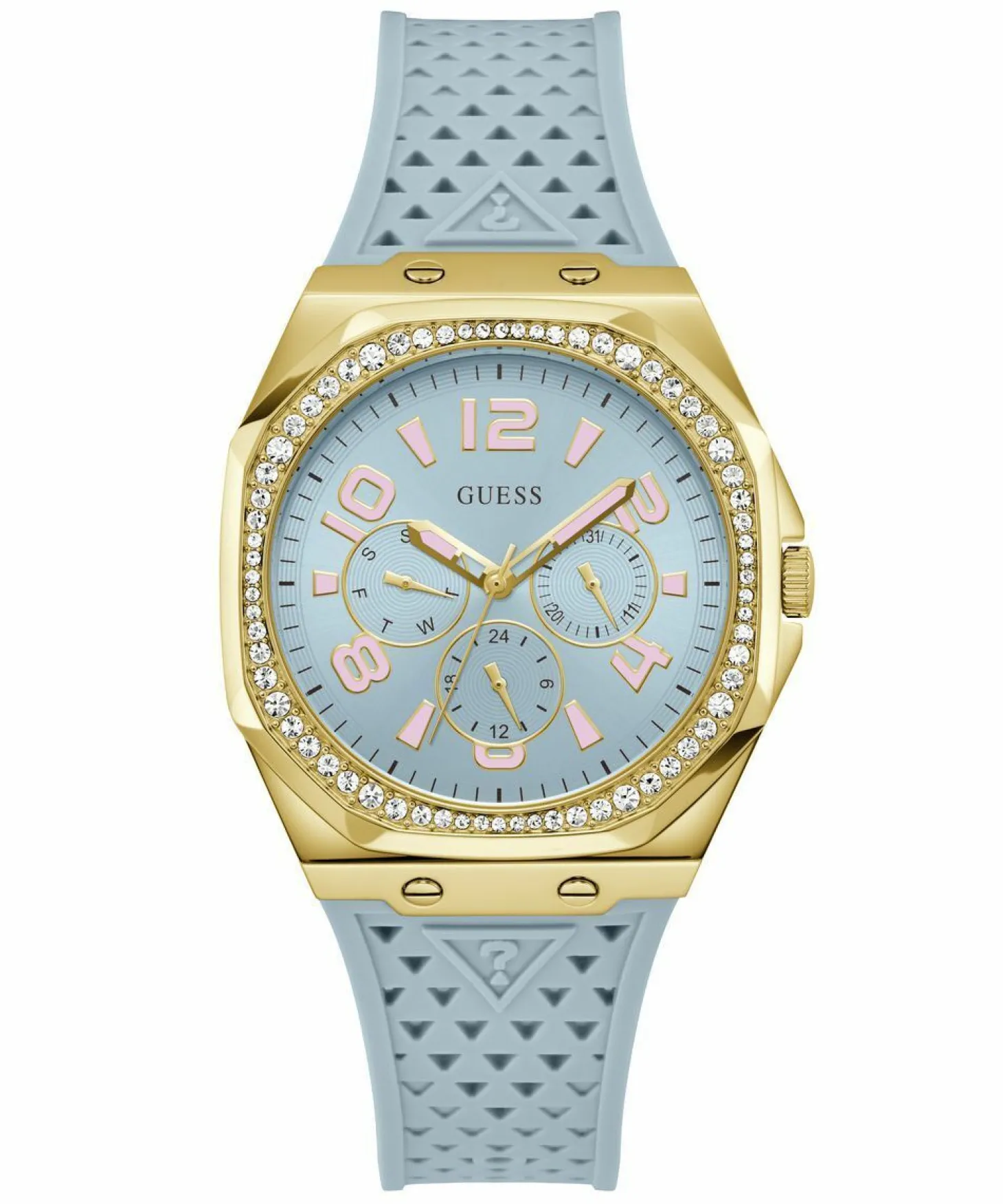 Guess Damen Armbanduhr ZEST Multifunktion hellblau, gold 39 mm GW0694L1