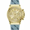 Guess Damen Multifunkion Armbanduhr CHARISMA hellblau, gold 38 mm GW0699L1