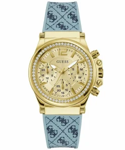 Guess Damen Multifunkion Armbanduhr CHARISMA hellblau, gold 38 mm GW0699L1