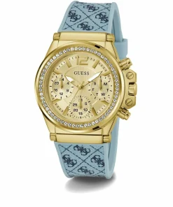 Guess Damen Multifunkion Armbanduhr CHARISMA hellblau, gold 38 mm GW0699L1