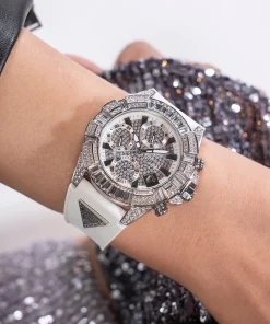 GUESS Damen Multifunktionsuhr 40th Anniversary Special Edition Weiß Silber GW0814L2