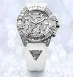 GUESS Damen Multifunktionsuhr 40th Anniversary Special Edition Weiß Silber GW0814L2