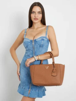 GUESS Handtasche Damen Etel Girlfriend Satchel Cognac HWWW9219060‑COG