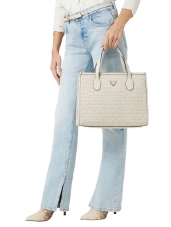 Guess Handtasche Damen Silvana Flechtoptik Bone HWWW8665220-BON