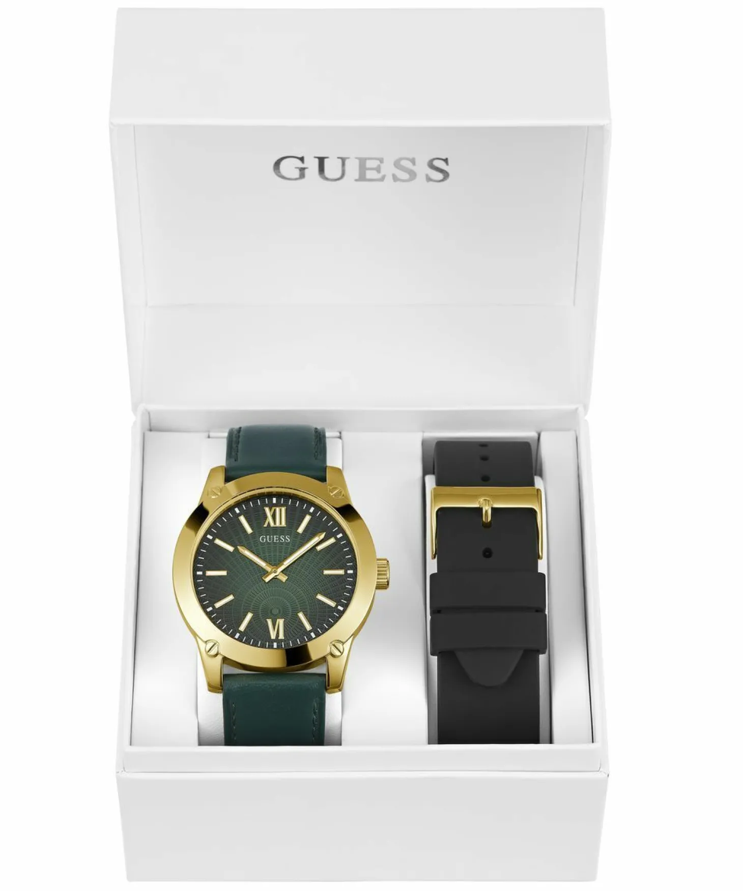 Guess Herren Armbanduhr Box Set Crescent grün, gold GW0630G2