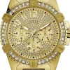 Guess Herren Armbanduhr farbe gold mit strass 48 mm Armband Edelstahl FRONTIER W0799G2