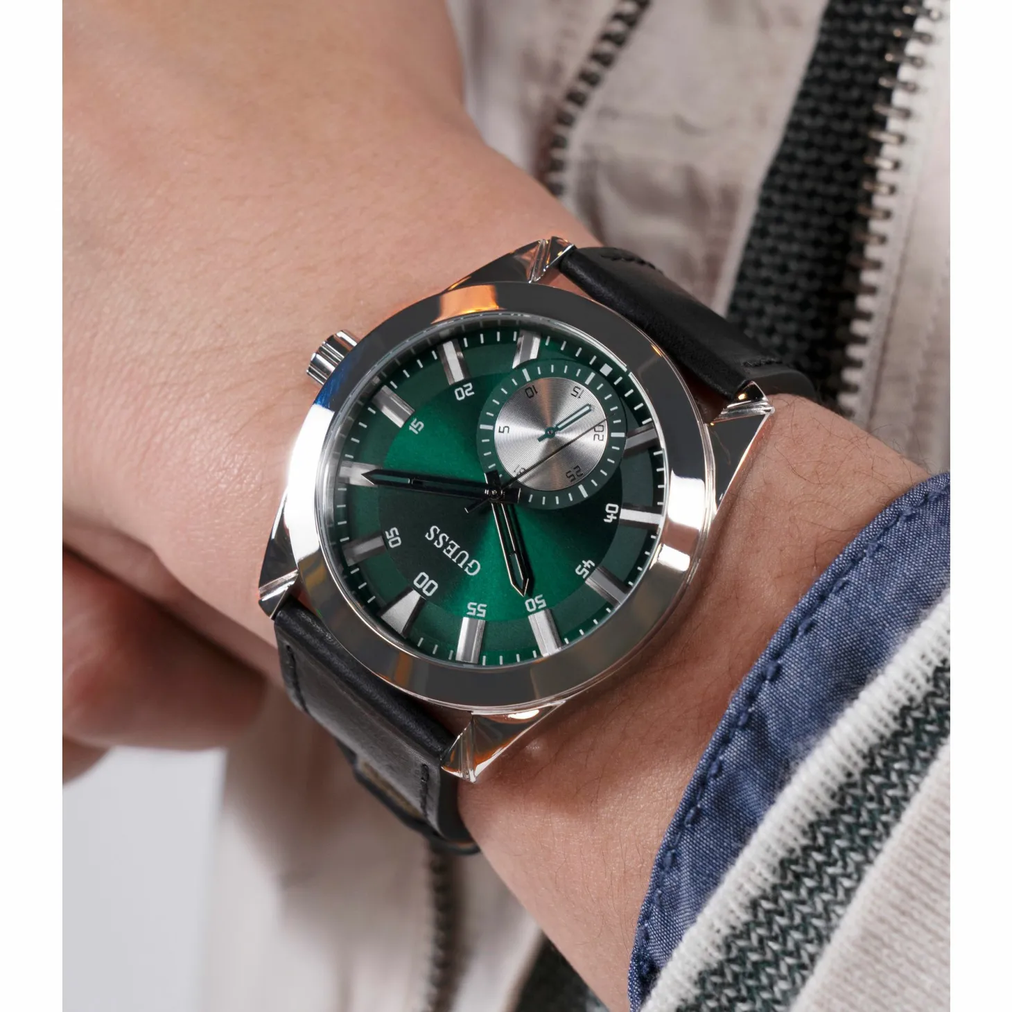 Guess Herren Armbanduhr GREYSON GW0793G1 Schwarz Silber Grün