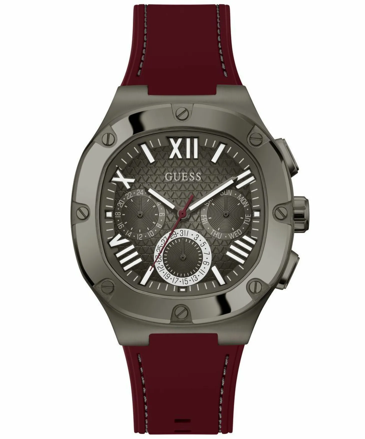 Guess Herren Armbanduhr Multifunktion Headline gun metal, bordeaux 42 mm GW0571G4