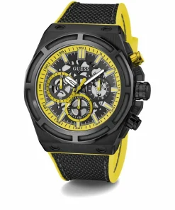 Guess Herren Armbanduhr MASTERPIECE Multifunktion schwarz, gelb 47 mm GW0713G2