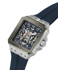 Guess Herren Armbanduhr Multifunktionsuhr Skeleton Leo blau, silber GW0637G1