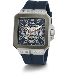 Guess Herren Armbanduhr Multifunktionsuhr Skeleton Leo blau, silber GW0637G1