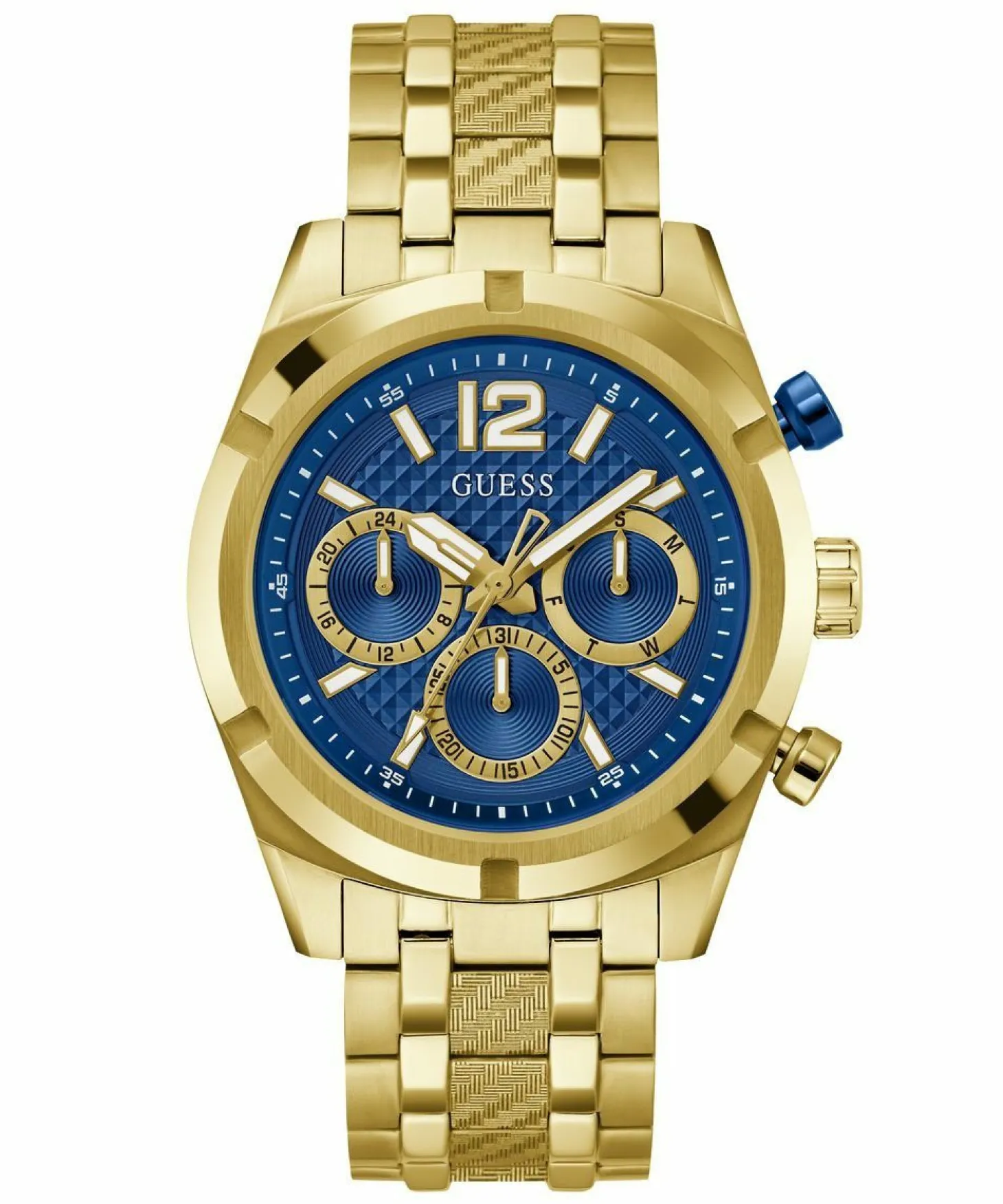Guess Herren Multifunkion Armbanduhr RESISTANCE gold, blau 44 mm GW0714G2