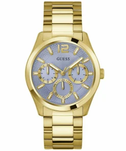 Guess Herren Multifunkion Armbanduhr ZEN gold, hellblau 42 mm GW0707G2