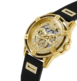 Guess Herren Multifunkion Armbanduhr King schwarz, gold 48 mm GW0537G2