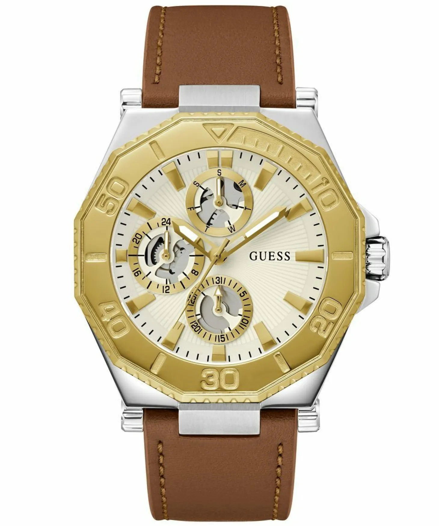 Guess Herren Multifunkion Armbanduhr PRIME braun, gold 46 mm GW0704G1