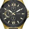 Guess Herren Uhr Edelstahl Farbe Gold Amband Leder/silikon GW0204G1