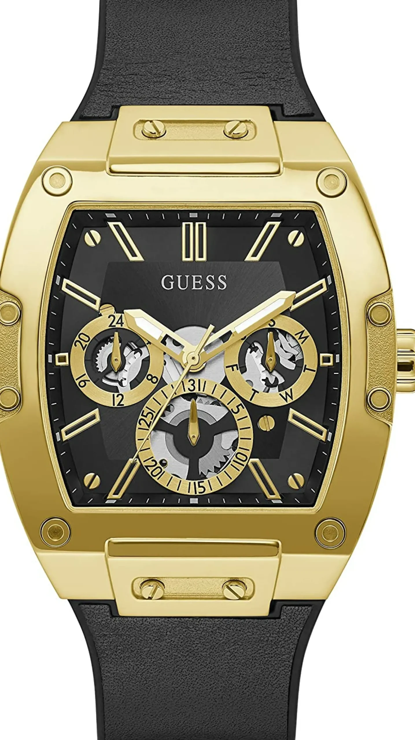 Guess Herren Uhr Edelstahl Farbe Gold Amband Leder/silikon GW0202G1