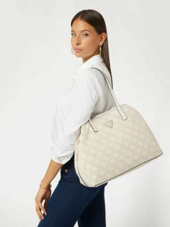 GUESS Shopper Damen Vikky 4G Logo Baumwolle Weiß HWAL9318290‑WLO