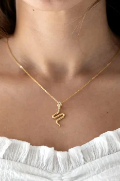 Halskette 925 Silber vergoldet Anhänger Schlange mit Zirkonia 41185078968414