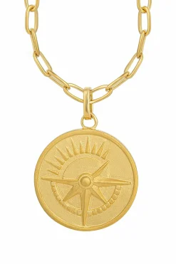 Halskette 925 Silber vergoldet MĂŒnze Kompass Sonne 41184819019870