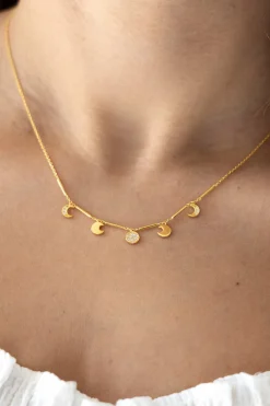 Halskette 925 Silber vergoldet Anhänger Mondphasen Zirkonia 41185098334302