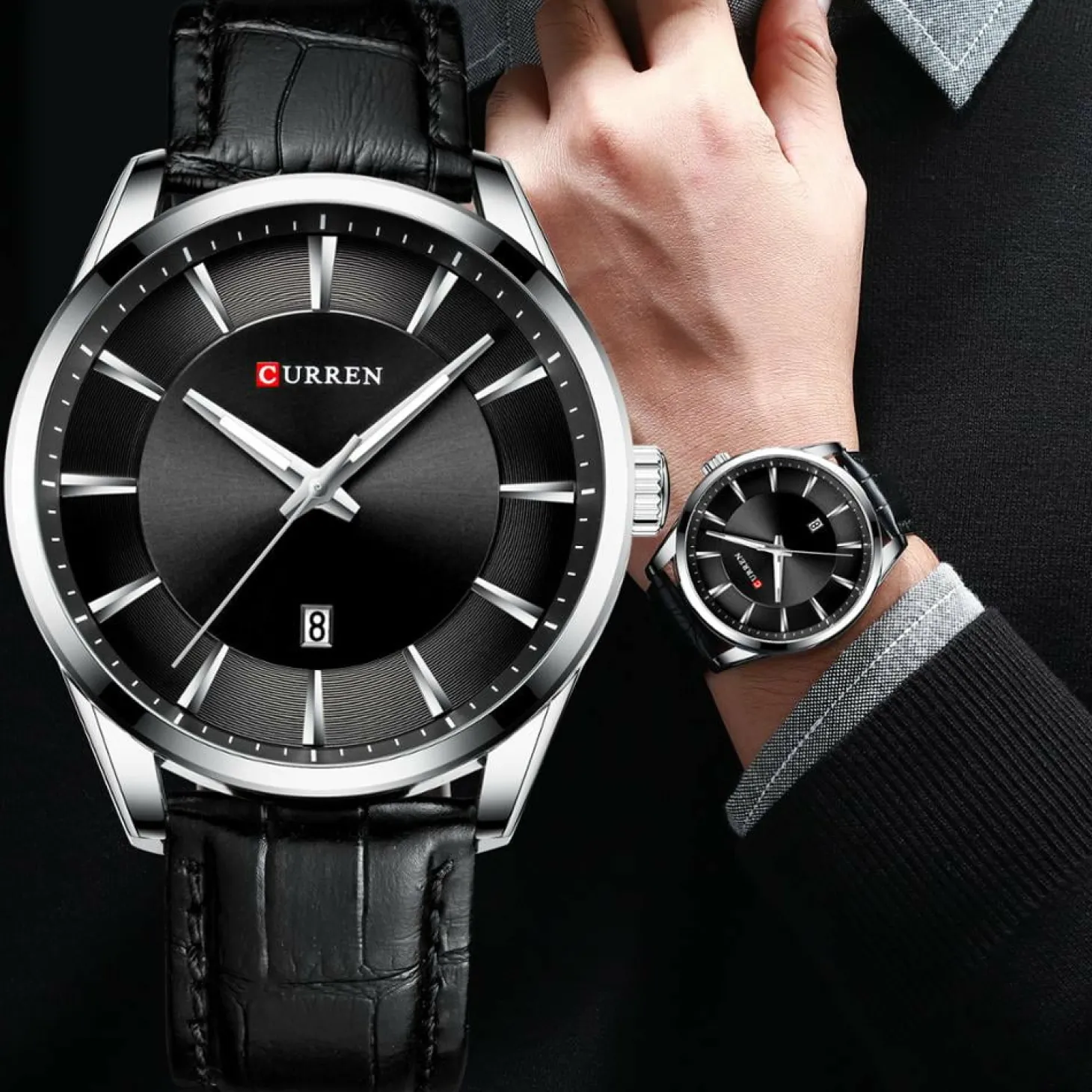 Men's Fashion Round Shape Quartz Watch with Leather Strap 8365