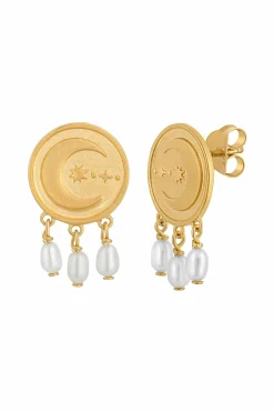 Ohrstecker 925 Silber vergoldet Münze Mond Perlen 41184813908062