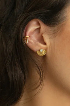 Ohrstecker 925 Silber vergoldet Fächer, Opal & Weißtopas 41185220624478