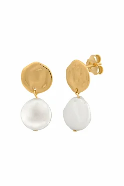 Ohrstecker 925 Silber vergoldet gehämmerter Coin und Süßwasserzucht Perle 41185174224990