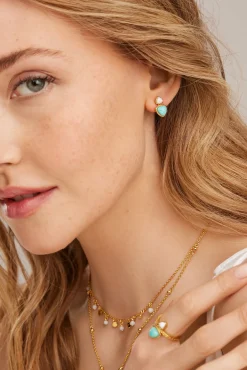 Ohrstecker 925 Silber vergoldet Dreiecke Amazonit & weißer Achat 41185021329502