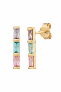 Ohrstecker 925 Sterling Silber gelb vergoldet Baguette Zirkonia Pastell 41185115275358
