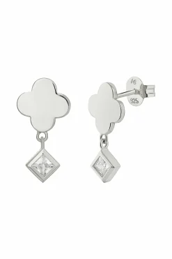 Ohrstecker 925 Sterling Silber rhodiniert Kleeblatt Zirkonia Anhänger 41184947241054