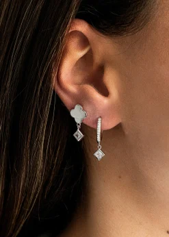 Ohrstecker 925 Sterling Silber rhodiniert Kleeblatt Zirkonia Anhänger 41184947241054