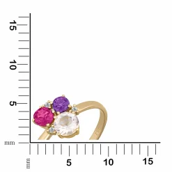 Orolino Gold 585 mit Rosaquartz Amethyst Rhodolith Brillant Ring 41677814005854