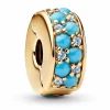 Pandora Clip-Charm Aquamarinblau Goldfarben 763902C01