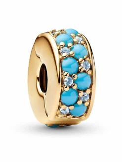 Pandora Clip-Charm Aquamarinblau Goldfarben 763902C01