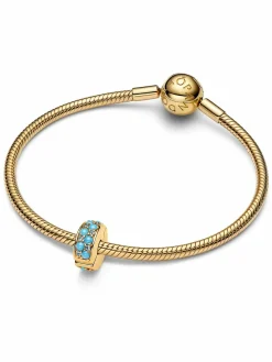 Pandora Clip-Charm Aquamarinblau Goldfarben 763902C01