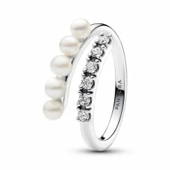 Pandora Damenring Süßwasserperlen und Zirkonia Größe 52 Silber 193145C01-52