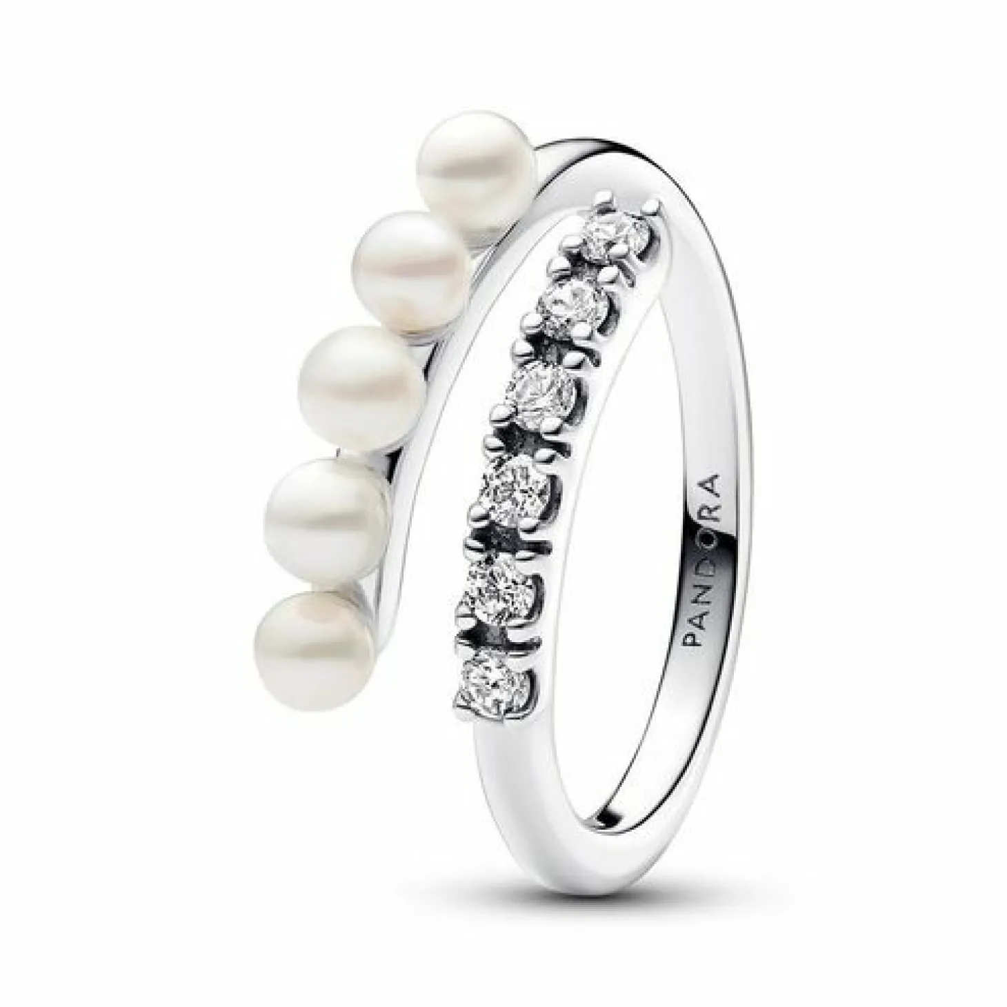 Pandora Damenring Süßwasserperlen und Zirkonia Größe 52 Silber 193145C01-52