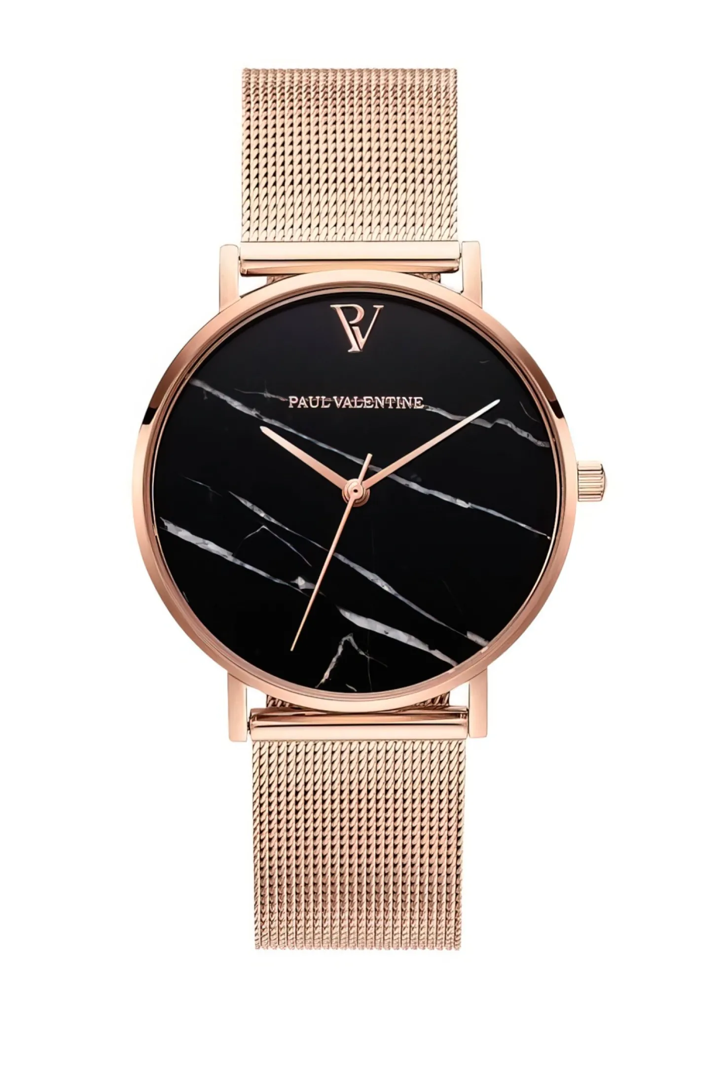 Paul Valentine Damen Armbanduhr BLACK MARBLE ROSE GOLD MESH 36 MM PV36911