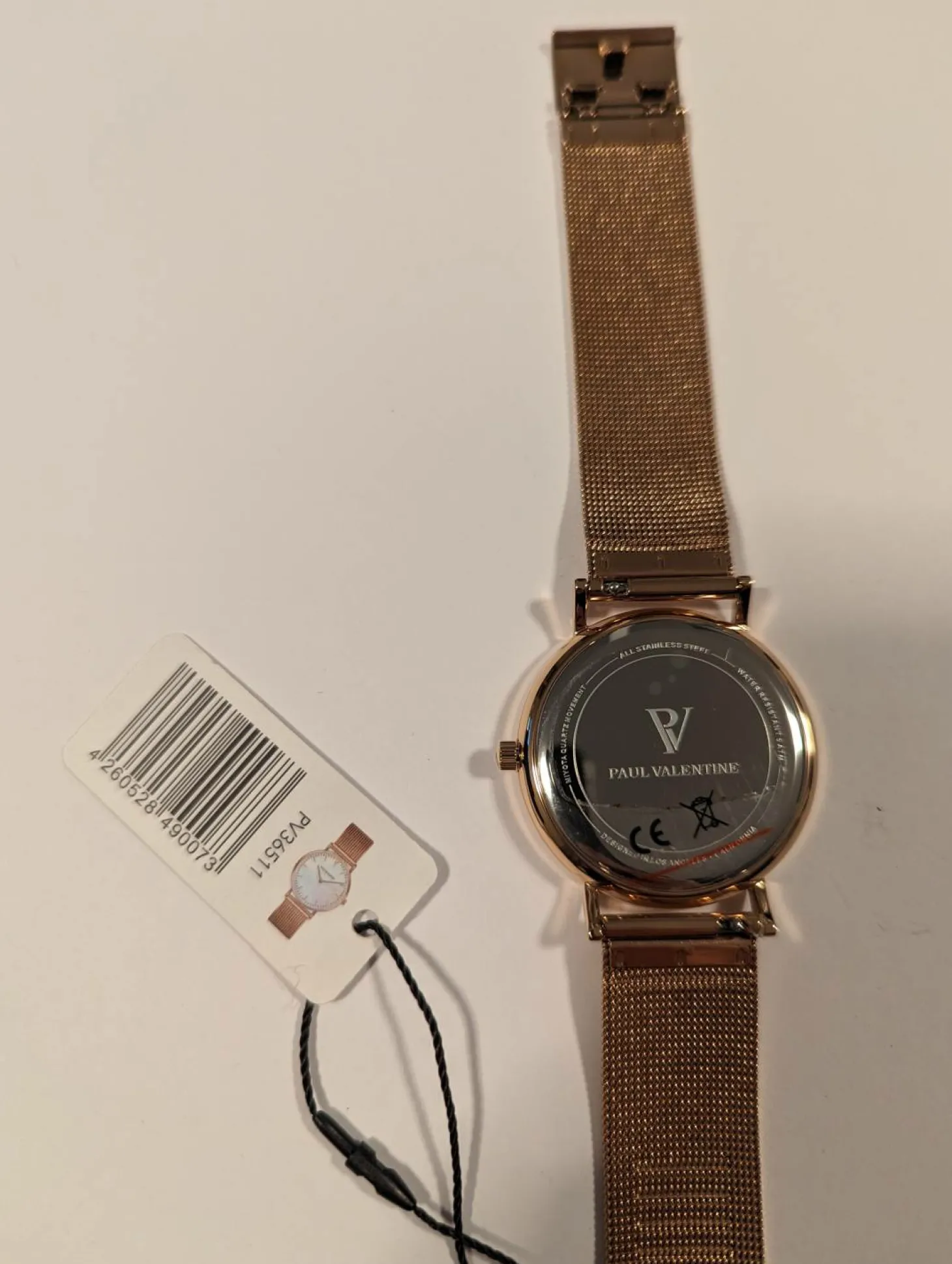 Paul Valentine Damen Armbanduhr ROSE GOLD SEASHELL MESH 36 MM PV36511