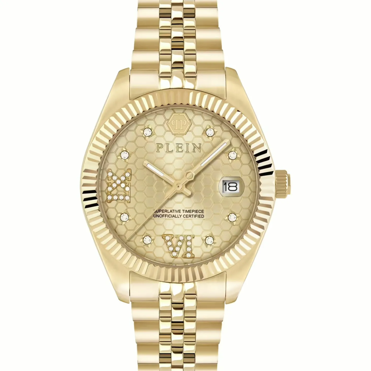 Philipp Plein Damenuhr Date Superlative Crystal PWYFA0425 Gold Edelstahl 34 mm
