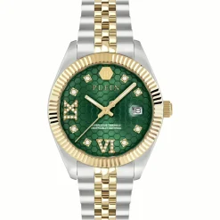Philipp Plein Damenuhr Date Superlative Crystal PWYFA0225 34 mm Gold/Grün Edelstahl